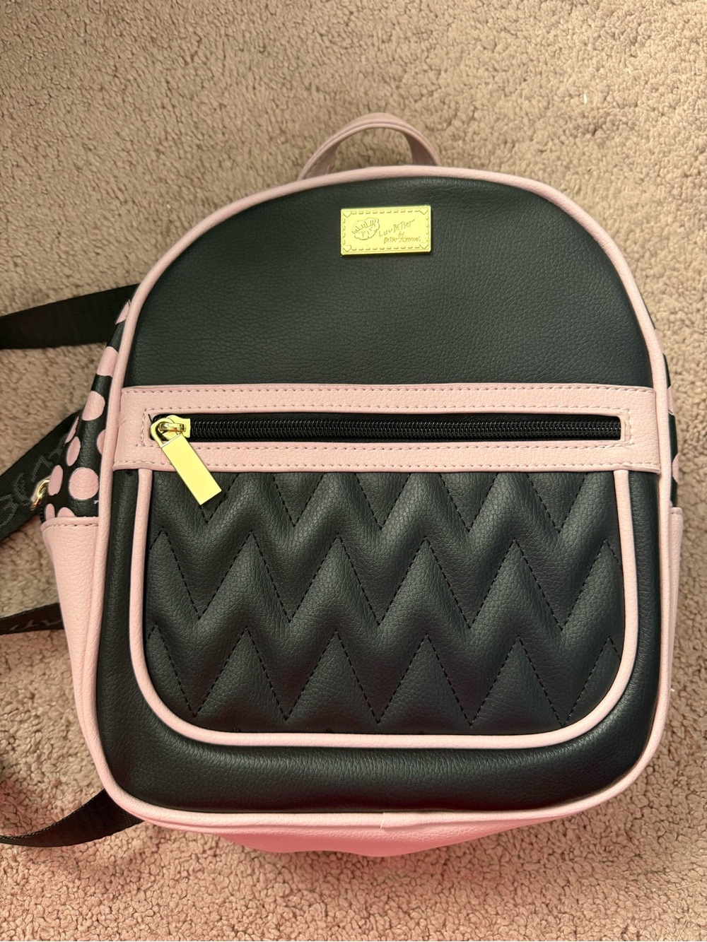 Betsey Johnson Black and Pink Quilted Mini Backpack - Women's Fashion Bag